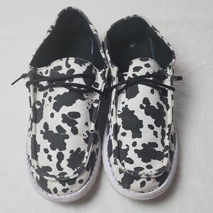 Canvas Black White Cow Print Canvas Slip On Shoes Size 13